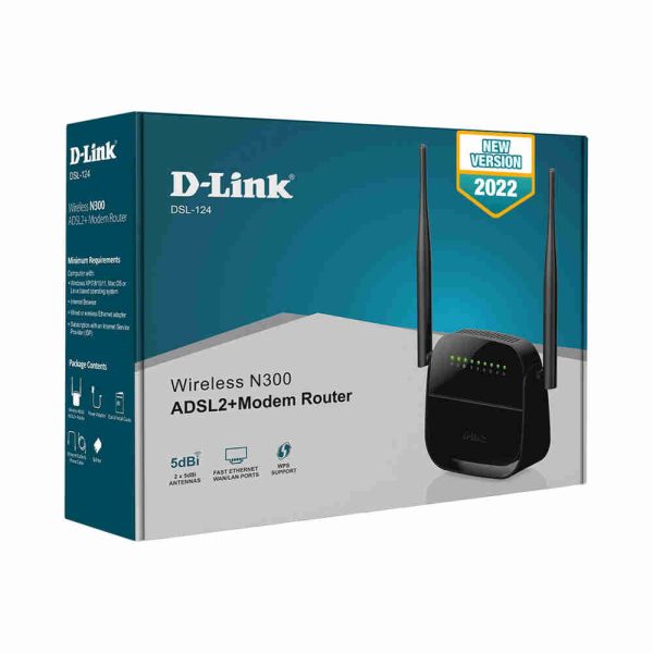 مودم روتر ADSL2 Plus بی‌ سیم N300 دی لینک مدل DSL-124